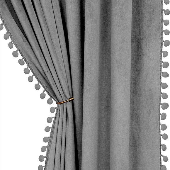 Zhaofeng 42”x95” Pom Pom Velvet Curtains in gray - Picture 8 of 16